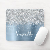 Silver Glitter Light Blue Glam Name Muismat (Met muis)