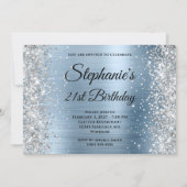 Silver Glitter Light Blue Monogram 21st Birthday Kaart (Voorkant)