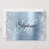 Silver Glitter Light Blue Monogram 21st Birthday Kaart (Achterkant)