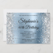 Silver Glitter Light Blue Monogram 40th Birthday Kaart (Voorkant)