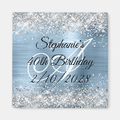 Silver Glitter Light Blue Monogram 40th Birthday Magneet (Voorkant)