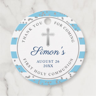 Silver Glitter Light Blue Stripes First Community Bedankjes Labels