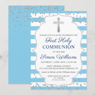 Silver Glitter Light Blue Stripes First Community Kaart