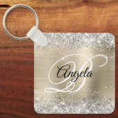 Silver Glitter Light Gold Folie Fancy Monogram Sleutelhanger (Voorkant)