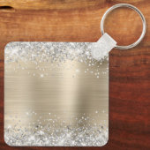 Silver Glitter Light Gold Folie Fancy Monogram Sleutelhanger (Achterkant)