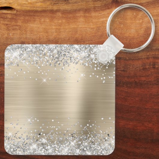 Silver Glitter Light Gold Folie Fancy Monogram Sleutelhanger (Achterkant)
