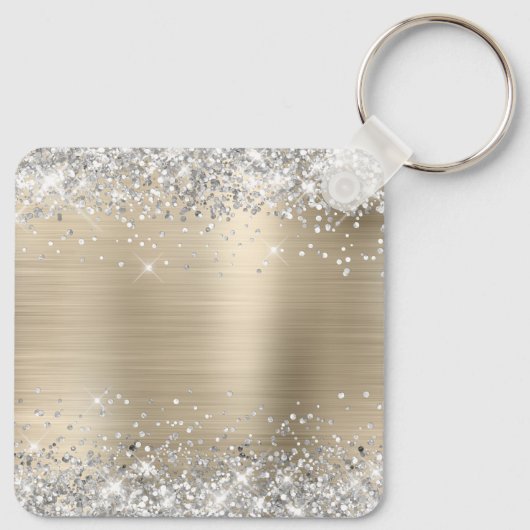 Silver Glitter Light Gold Folie Fancy Monogram Sleutelhanger (Achterkant)