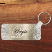 Silver Glitter Light Gold Folie Fancy Monogram Sleutelhanger (Voorkant)