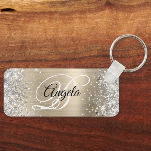 Silver Glitter Light Gold Folie Fancy Monogram Sleutelhanger (Voorkant)