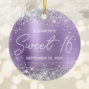 Silver Glitter Light Paars Fancy Sweet 16 Foto Keramisch Ornament