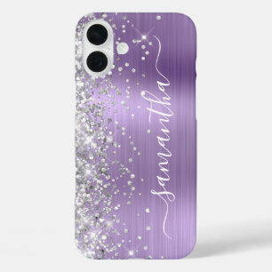 Silver Glitter Light Paarse Metallic Girly iPhone 16 Plus Hoesje