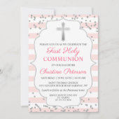 Silver Glitter Light Pink First Heilige Communie Kaart (Voorkant)