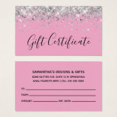 Silver Glitter Light Pink Gift Certificaat Visitekaartje (Voorkant /achterkant)