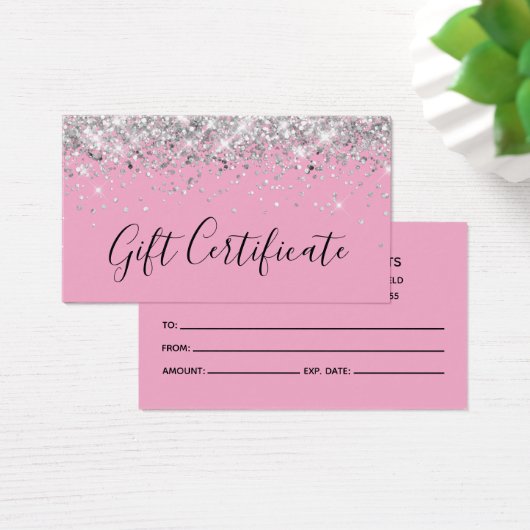Silver Glitter Light Pink Gift Certificaat Visitekaartje (Bureau)