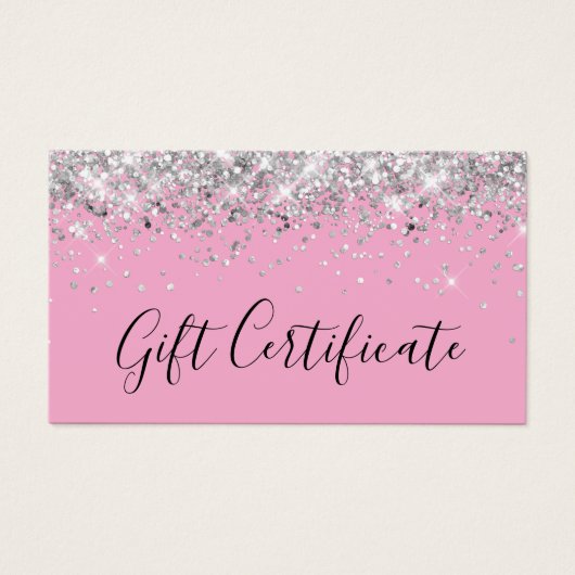 Silver Glitter Light Pink Gift Certificaat Visitekaartje (Voorkant)