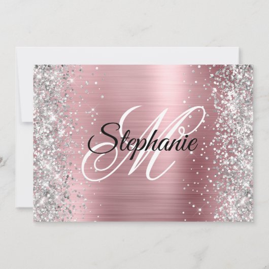 Silver Glitter Light Pink Monogram 21st Birthday Kaart (Achterkant)