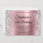 Silver Glitter Light Pink Monogram 40th Birthday Kaart (Voorkant)