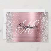 Silver Glitter Light Pink Monogram 40th Birthday Kaart (Achterkant)
