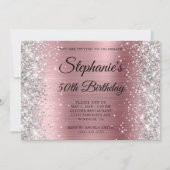 Silver Glitter Light Pink Monogram 50th Birthday Kaart (Voorkant)