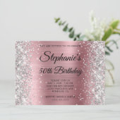 Silver Glitter Light Pink Monogram 50th Birthday Kaart (Staand voorkant)