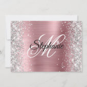 Silver Glitter Light Pink Monogram 50th Birthday Kaart (Achterkant)