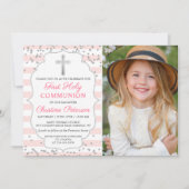 Silver Glitter Light Pink Photo First Communtion Kaart (Voorkant)