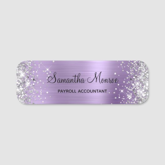 Silver Glitter Light Purple Foil Naamplaatje (Voorkant)