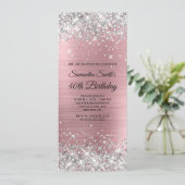 Silver Glitter Light Roze Folie 40th Birthday Kaart (Staand voorkant)