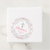 Silver Glitter Light Roze Stripes First Commune Bedankjes Labels (In situ)