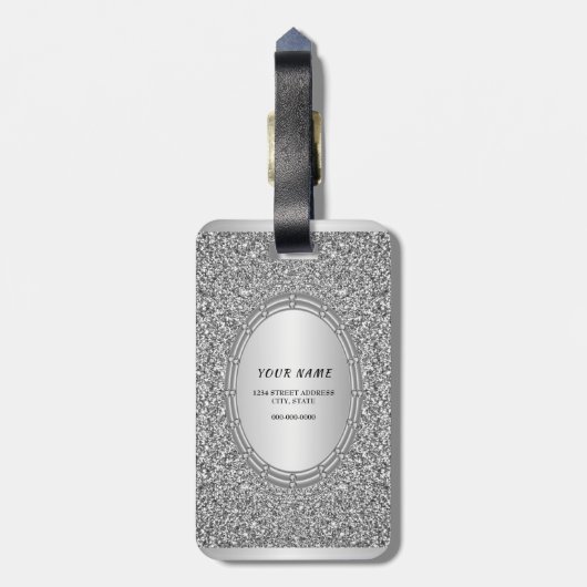 Silver Glitter Lijst Bagagelabel (Achterkant verticaal)