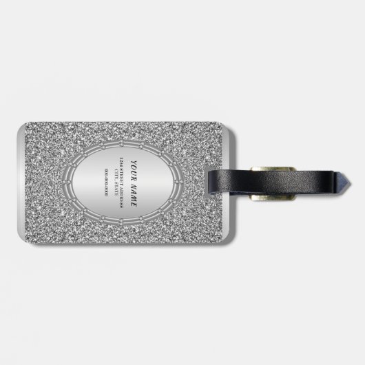 Silver Glitter Lijst Bagagelabel (Achterkant horizontaal)
