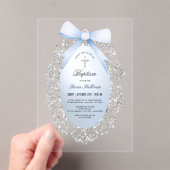 Silver Glitter Lijst Blue Bow doop Acryl Uitnodigingen (Insitu (Draagbaar))