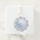 Silver Glitter Lijst Blue Bow doop Bedankjes Labels (In situ)