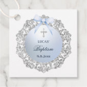 Silver Glitter Lijst Blue Bow doop Bedankjes Labels (Voorkant)