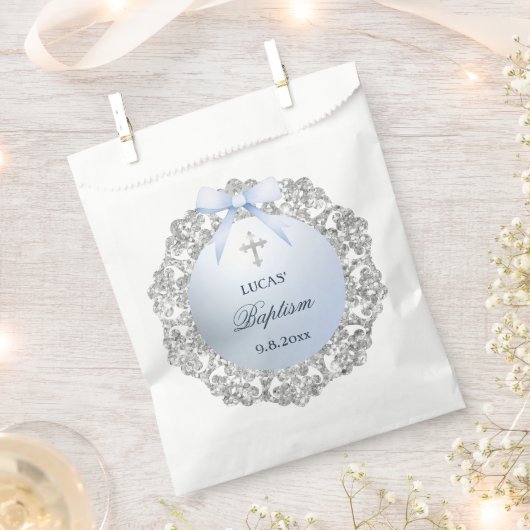 Silver Glitter Lijst Blue Bow doop Bedankzakje (Geknipt)