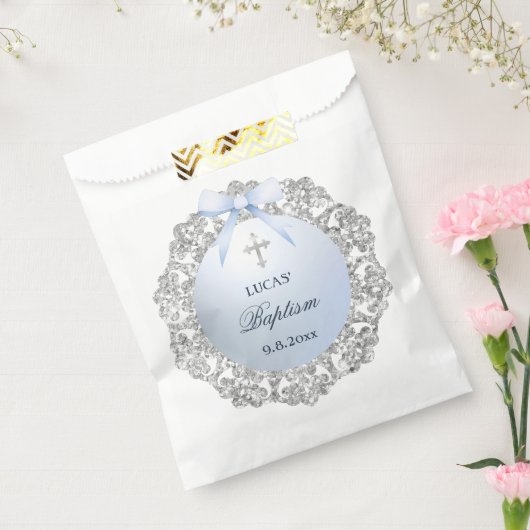 Silver Glitter Lijst Blue Bow doop Bedankzakje (Gezegeld)