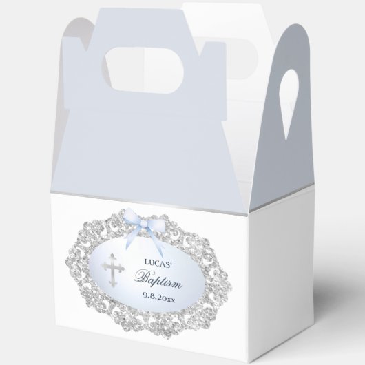 Silver Glitter Lijst Blue Bow doop Big Gable Bedankdoosjes (Open)