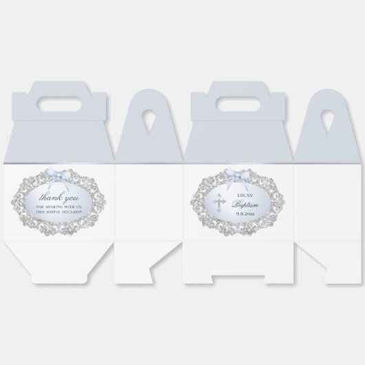 Silver Glitter Lijst Blue Bow doop Big Gable Bedankdoosjes (Ongevouwen)