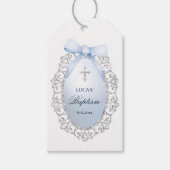 Silver Glitter Lijst Blue Bow doop Cadeaulabel (Voorkant)