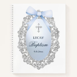 Silver Glitter Lijst Blue Bow doop gastenboek Notitieboek