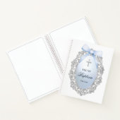 Silver Glitter Lijst Blue Bow doop gastenboek Notitieboek (Binnen)