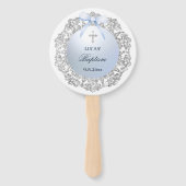 Silver Glitter Lijst Blue Bow doop Handwaaier (Achterkant)