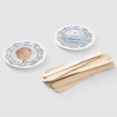Silver Glitter Lijst Blue Bow doop Handwaaier (Niet-gemonteerd)