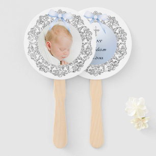 Silver Glitter Lijst Blue Bow doop Handwaaier