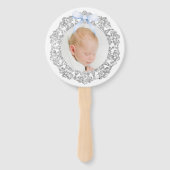 Silver Glitter Lijst Blue Bow doop Handwaaier (Voorkant)