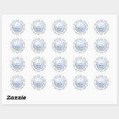 Silver Glitter Lijst Blue Bow doop Ronde Sticker (Vel)