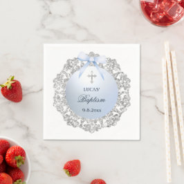 Silver Glitter Lijst Blue Bow doop Servet