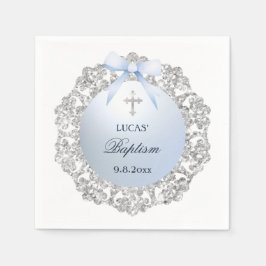 Silver Glitter Lijst Blue Bow doop Servet