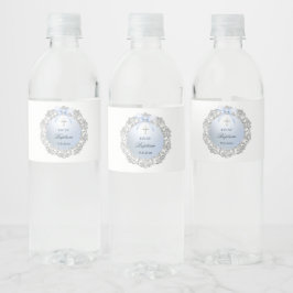 Silver Glitter Lijst Blue Bow doop Waterfles Etiket