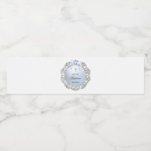 Silver Glitter Lijst Blue Bow doop Waterfles Etiket (Enkel label)